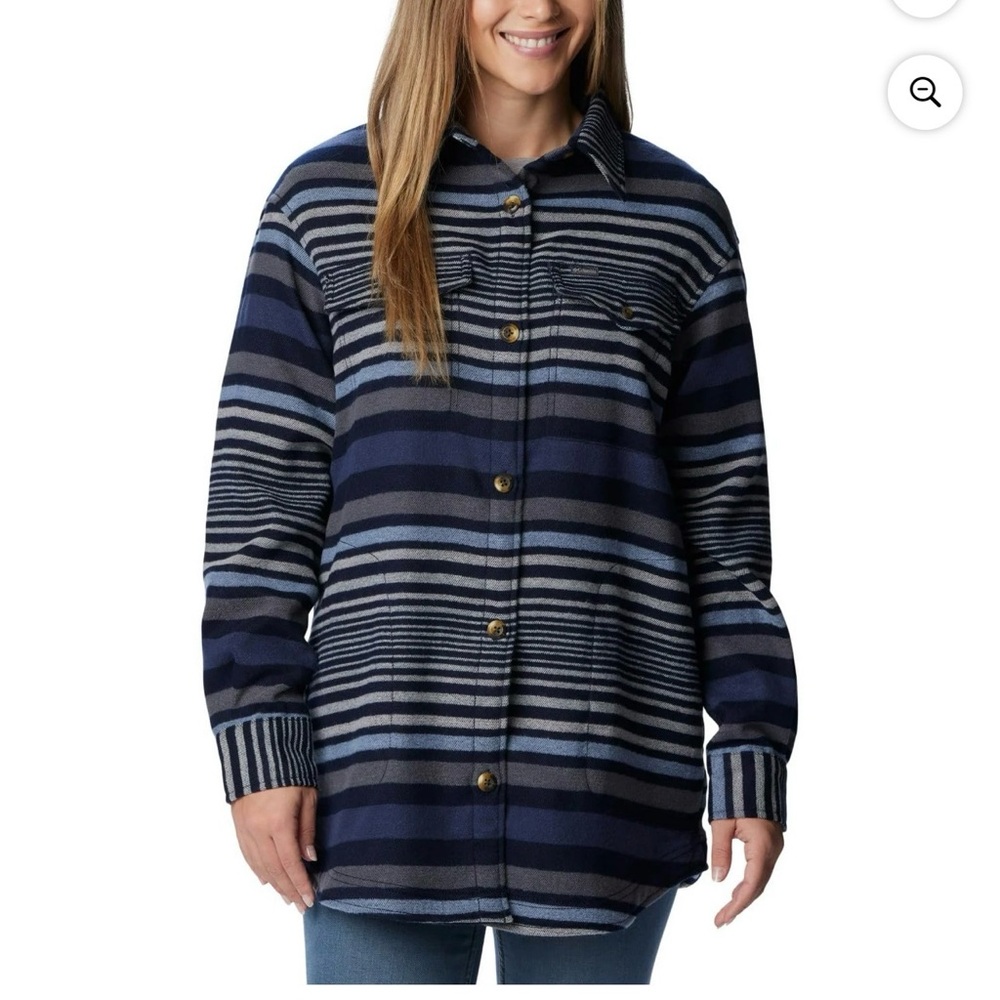 Columbia Striped Navy & Gray Button-Up Shirt Jacket XXL - Picture 4 of 16